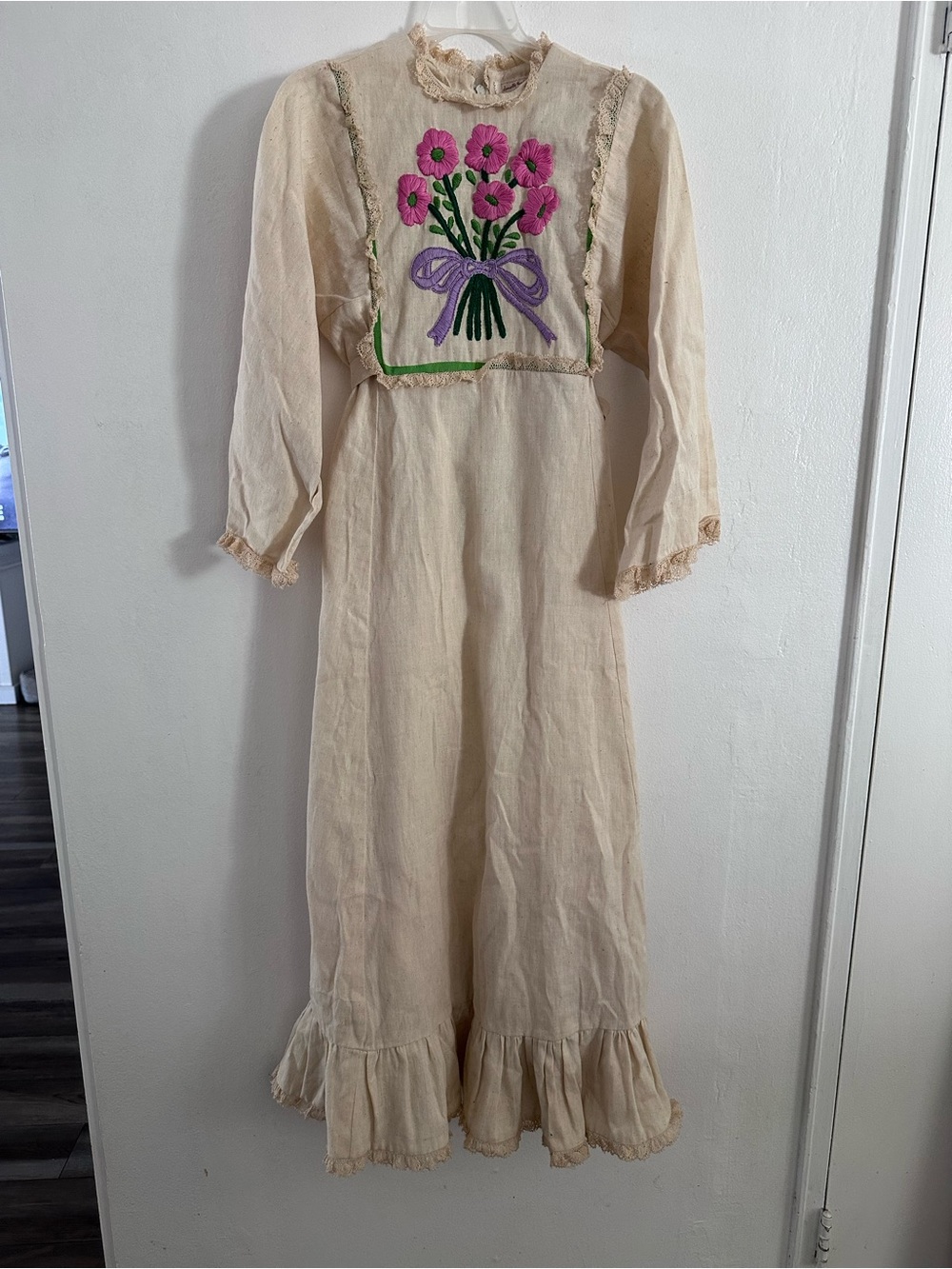 Vintage 1970s Hand Embroidered Prairie Maxi Dress // Cottagecore Colette